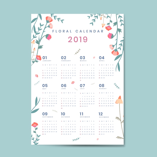 Free vector floral calendar mockup