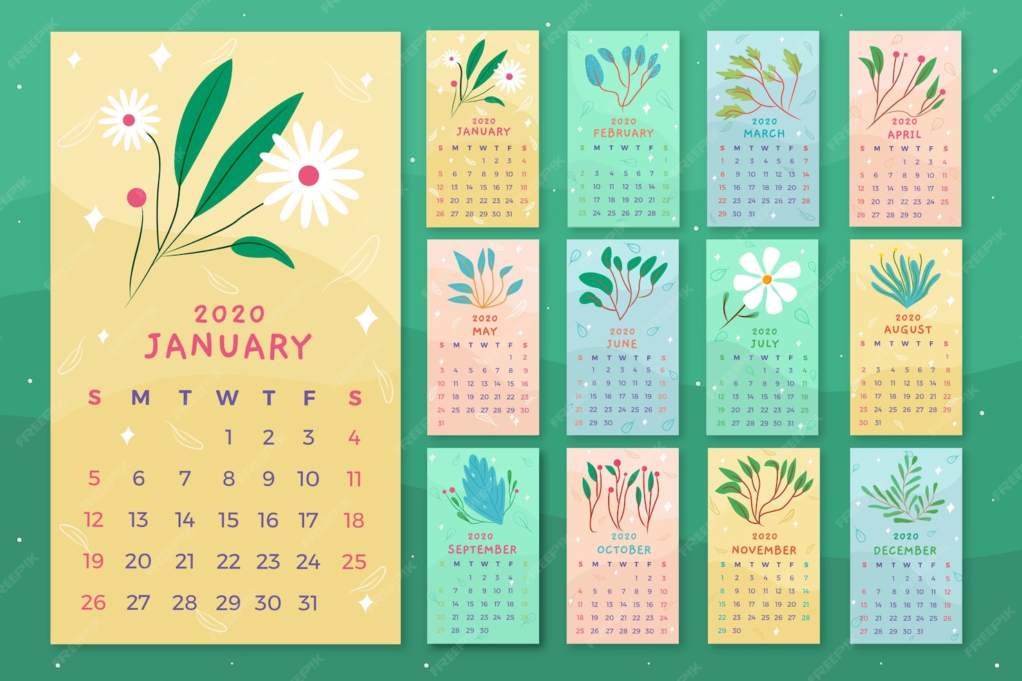 Free Vector Floral calendar template