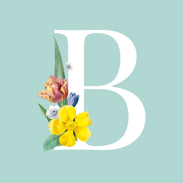 Floral capital letter B alphabet vector