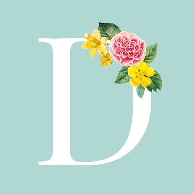 Free vector floral capital letter d alphabet vector