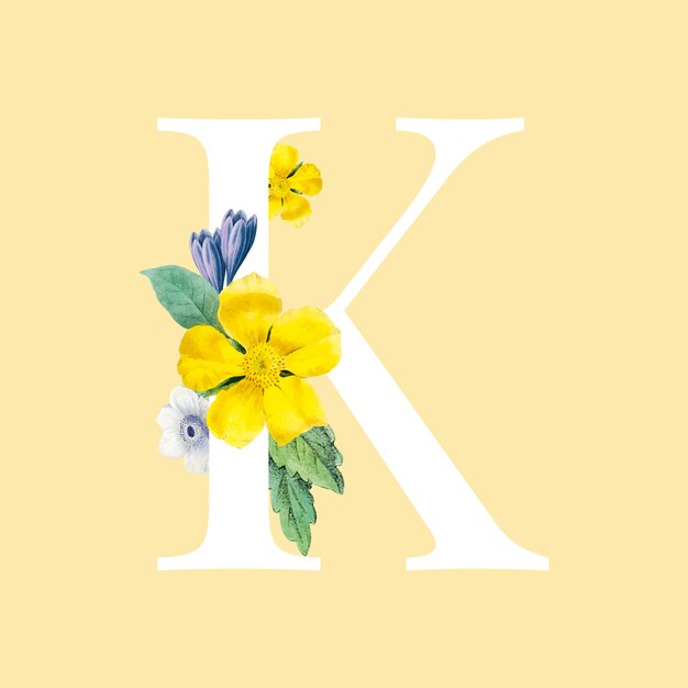 Цветочные заглавная буква K алфавит вектор