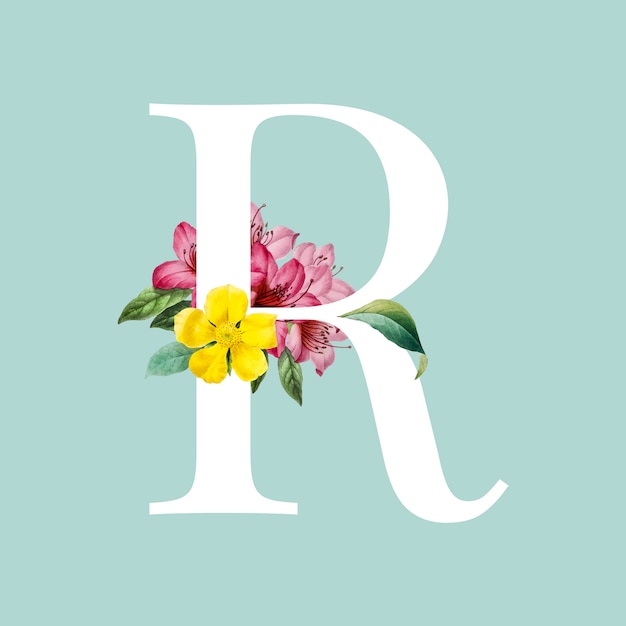 Free vector floral capital letter r alphabet vector