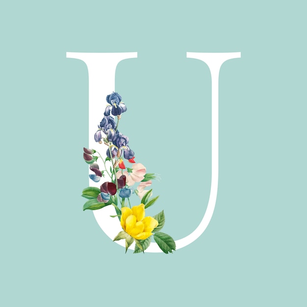 Floral capital letter U alphabet vector
