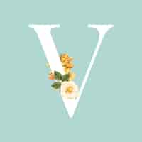Free vector floral capital letter v alphabet vector