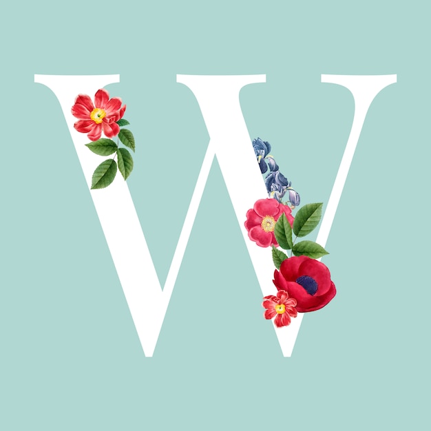 Floral capital letter w alphabet vector