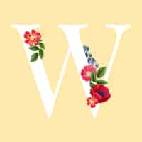 Free vector floral capital letter w alphabet vector