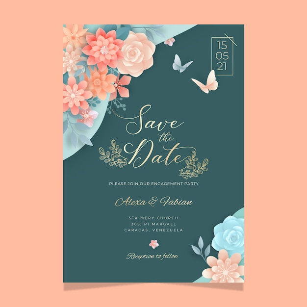 Floral card template for wedding