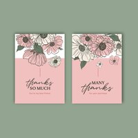 Free vector floral card template with spring line art concept design watercolor illustration