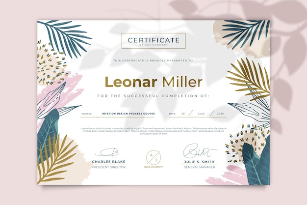 Free vector floral certificate template