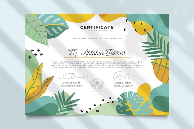 Цветочный сертификат с листьями