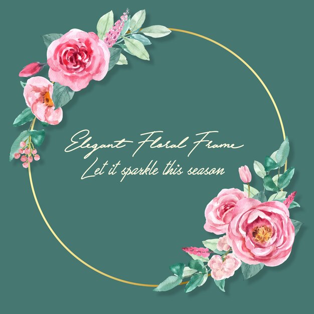 Free vector floral charming wreath with watercolor painting of  rose, peony illustration.