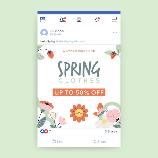 Free vector floral child-like spring facebook post