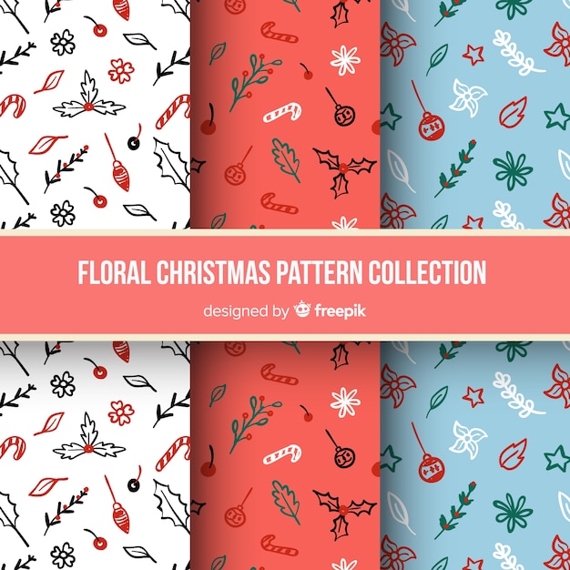 Free vector floral christmas pattern collection