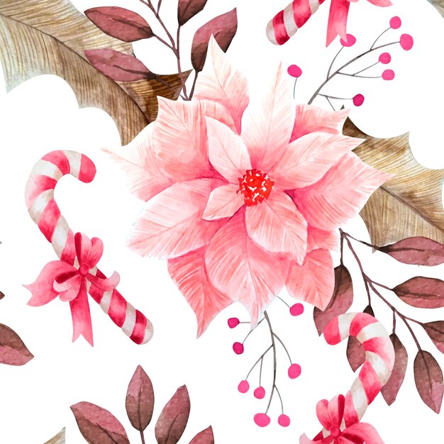 Floral christmas pattern watercolor style