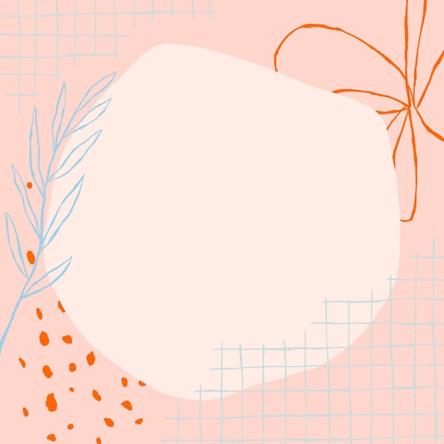 ピンクの美的背景に花の落書きと花の円フレームベクトル