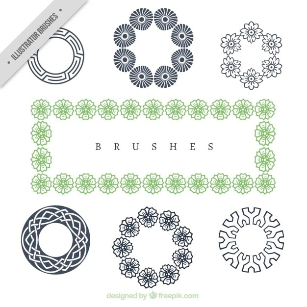 Free vector floral circular ornaments with a green frame