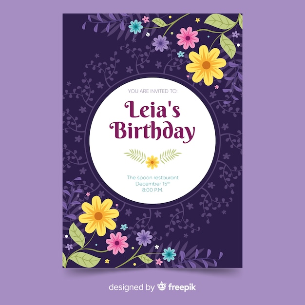 Free vector floral design birthday invitation template