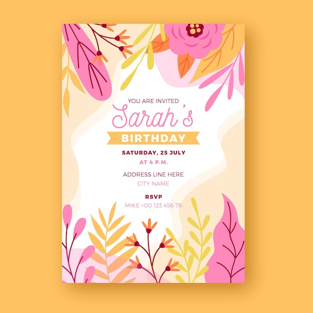 Floral design birthday invitation template