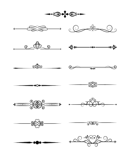 Винтажные разделители элементов цветочного дизайна в черном цвете. Оформление страницы. Векторная иллюстрация. Изолированные