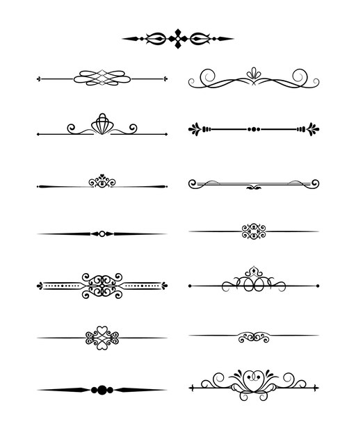 Винтажные разделители элементов цветочного дизайна в черном цвете. Оформление страницы. Векторная иллюстрация. Изолированные