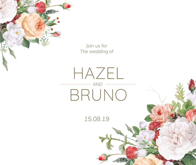 花柄のデザインの結婚式の招待状