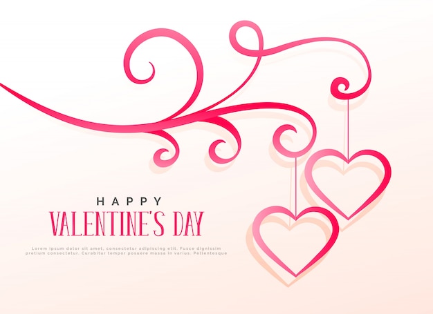 Floral design with two hanging hearts, valentine's day background