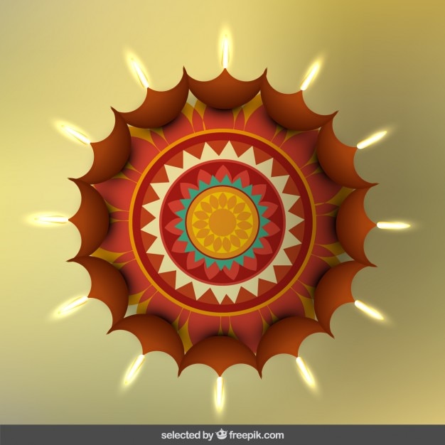 Free vector floral diwali background with many flames