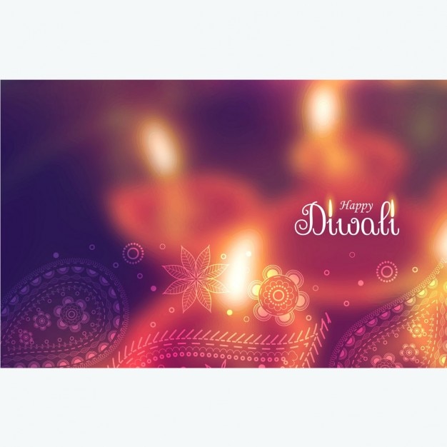 Vettore gratuito bella carta da parati happy diwali con sfondo sfocato e la decorazione paisely