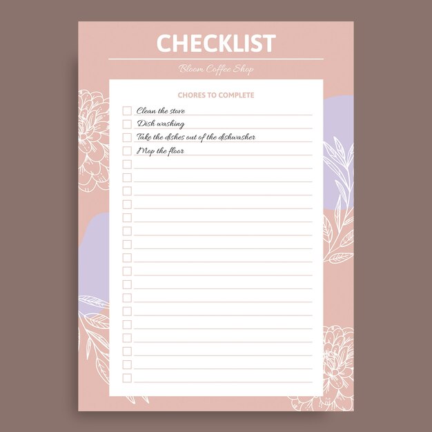 Floral doodle bloom coffee shop check list