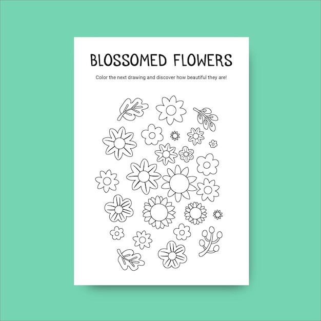 Free vector floral doodle flower coloring spring worksheet