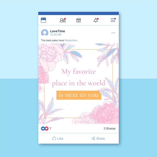 花のエレガントなバレンタインデーのfacebookの投稿
