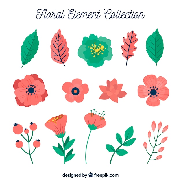 Floral element collection with flat design