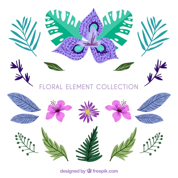 Floral element collection with flat design