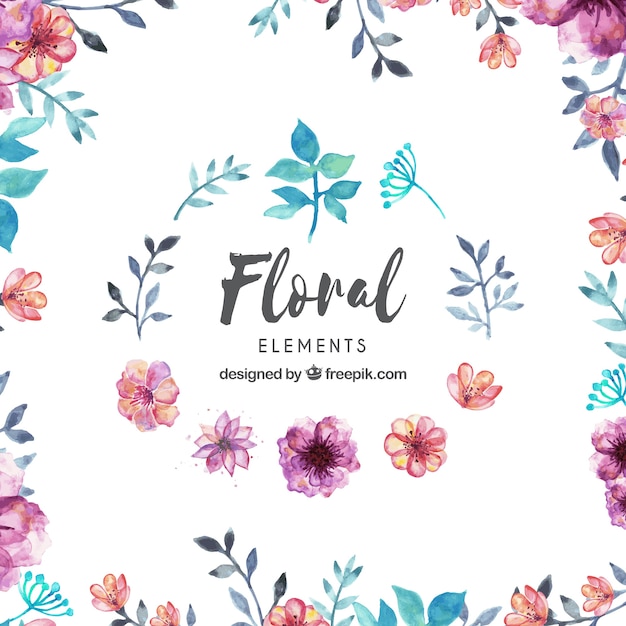 Floral elements collection in watercolor style