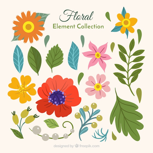 Коллекция цветочных элементов с различными типами