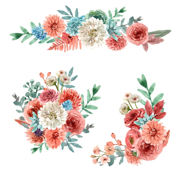 꽃 엠 버 광선 꽃다발 수채화 그림.
