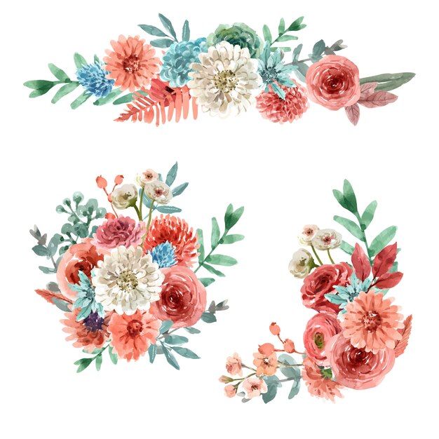 花エンバーグロー花束水彩イラスト。