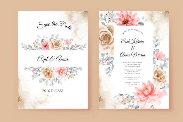 Цветочный шаблон приглашения на помолвку с красивой цветочной рамкой