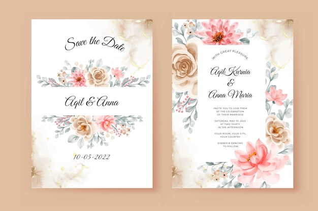 Floral engagement invitation template with beautiful flower frame