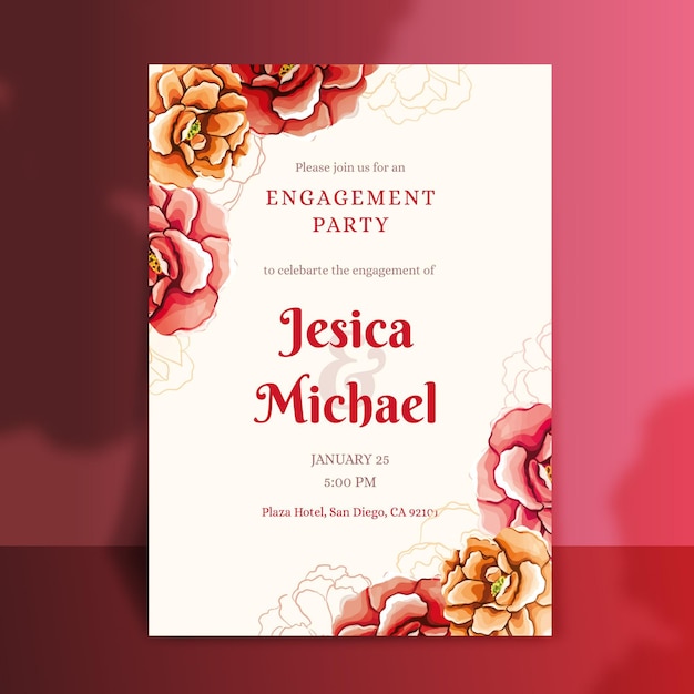 Floral engagement invitation template