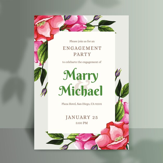 Floral engagement invitation template