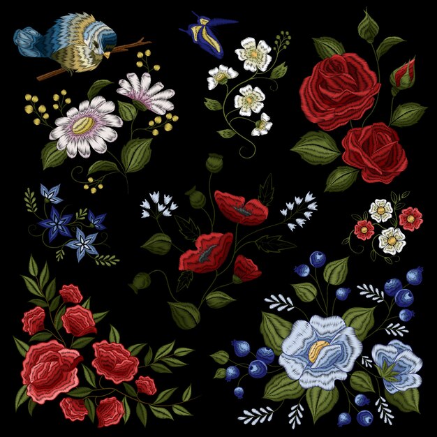 Floral folk fashion ornamental embroidery pattern