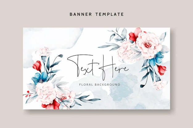 Free vector floral frame background with pink and blue flowers and red peonies