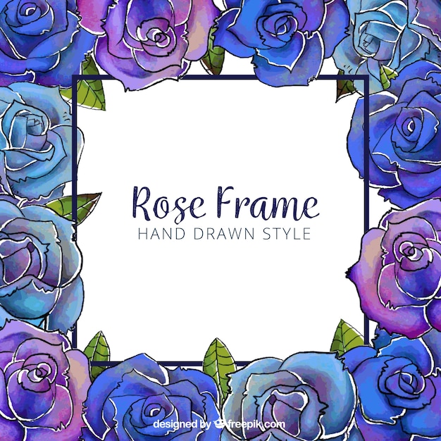 Floral frame in blue and purple tones