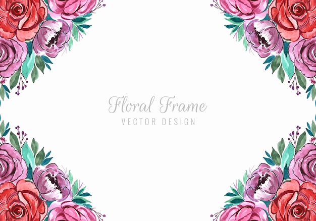 Free vector floral frame card with white colorful watercolor floral background