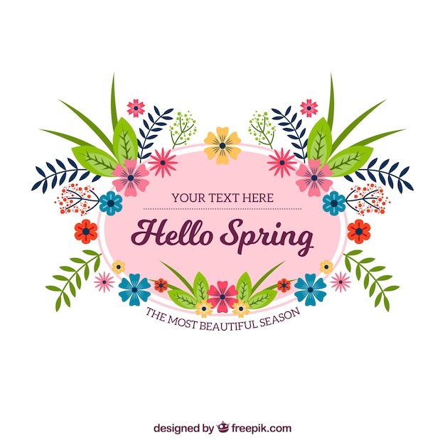 平らなデザインの花のフレームhello spring