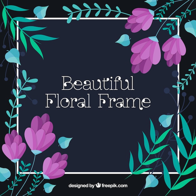 Floral frame in flat style