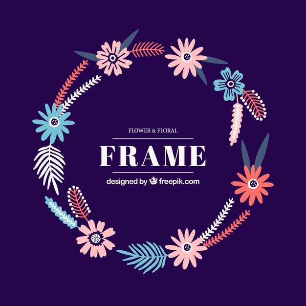 Floral frame in flat style