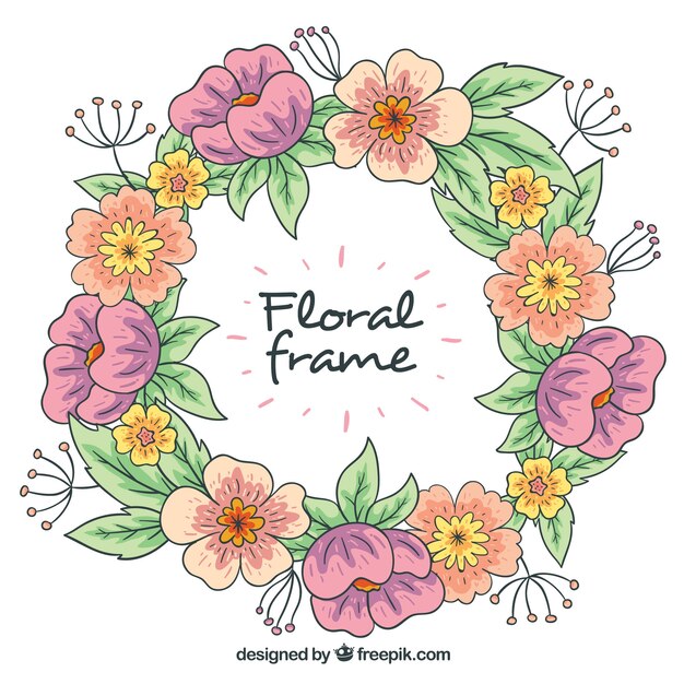 Floral frame in hand drawn style