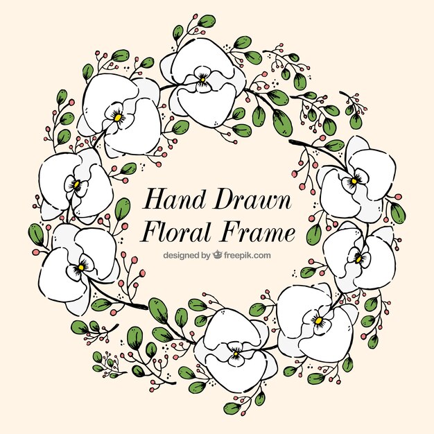 Floral frame in hand drawn style